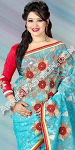 Sky Dhakai Jamdani  Dhakai Jamdani Saree, Eid Collection 2014, Saree, Sharee, Sari, Bangladeshi Saree