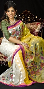 Yellow & White Jamdani  Jamdani , Jamdani Saree,  Jamdani Bangladesh, Dhaka Jamdani Saree,